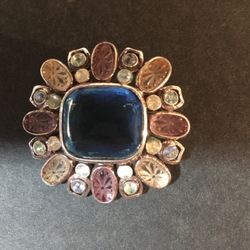 Vintage    Blue Stone  Silver tone Metal Work And Multicolored Stones  Liz Claiborne   1  1/5” 