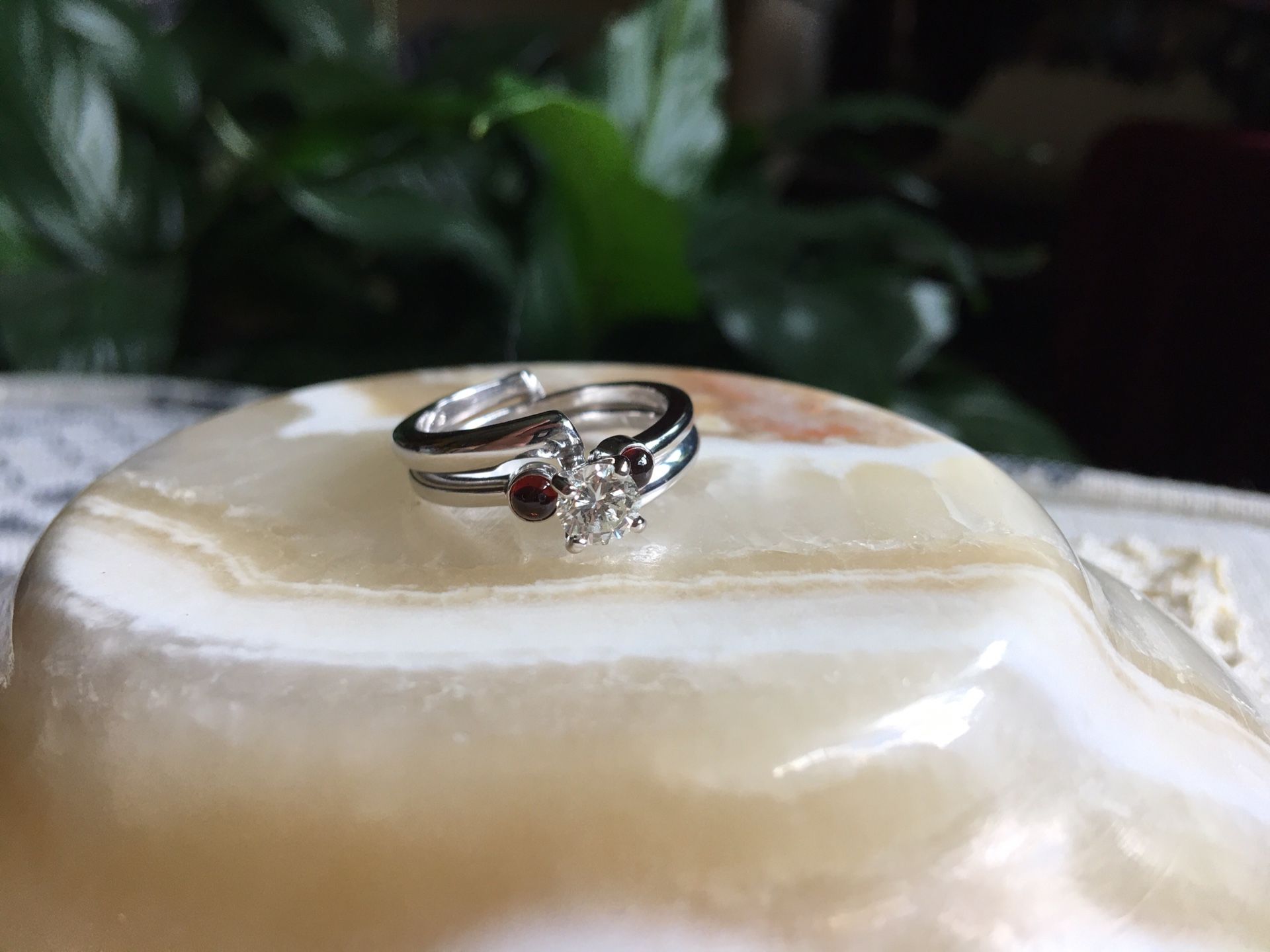 .50 Ct Diamond & Garnet Custom Wedding Band Set