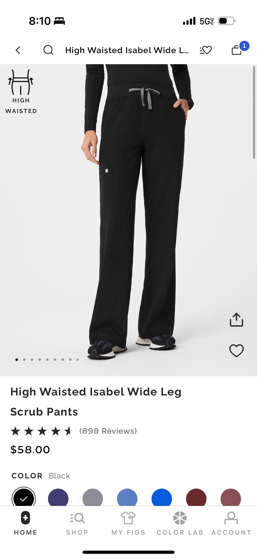 New Black Wide Leg Figs Scrub Pants