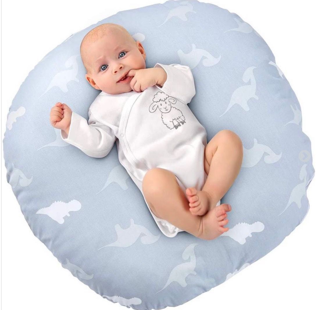 Newborn Lounger with Removable Slipcover, 100% Pure Cotton Baby Lounger Pillow, Super Soft Snug Baby Nest Bassinet, Portable Dinosaur Infant Floor Sea