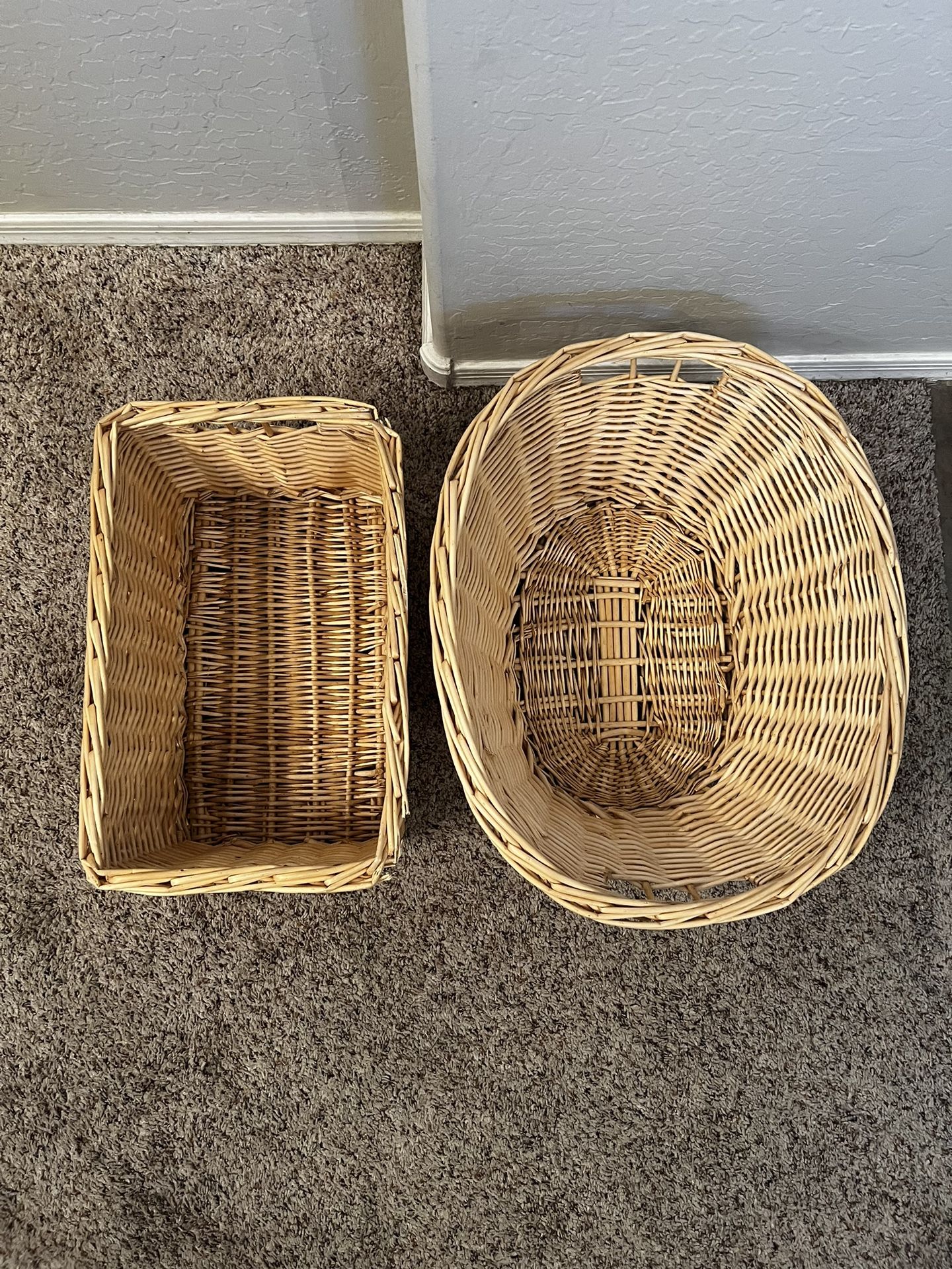 TWO Extra Large 22x18 Lined Basket And 18x12 Wicker Baskets With Handles
