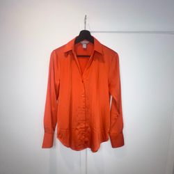 H&M Orange Satin Button-Up Shirt XS