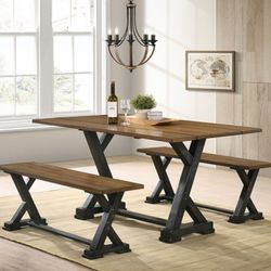 Brand New Rustic Antique Oak/Antique Black 3pc Dining Table Set 