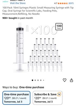 JOLLY PARTY 100 Pack 10ml Plastic Syringes with Tip Caps