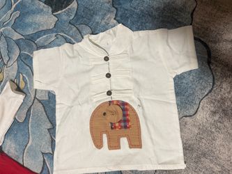 White Cotton Shirt with Elephant Appliqué