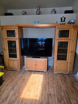 Oak Wood Entertainment Center Wall Unit