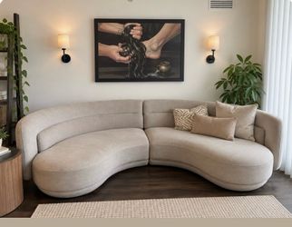 Curved Sectional Sofa in Beige Fabric