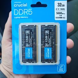 Crucial 32GB DDR5 RAM Kit (2x16GB), 5600MHz (or 5200MHz or 4800MHz) Laptop Memory 262-Pin SODIMM, Compatible with Intel Core and AMD Ryzen 7000