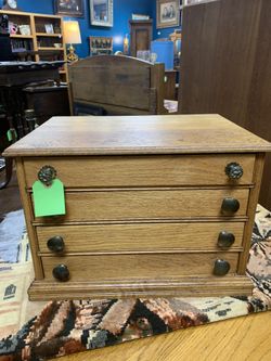 Antique Oak 4 Drawer Flatware Chest 