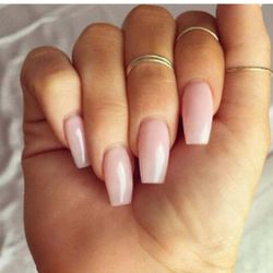  Glossy False Nails Pink Full Cover Nails Long Coffin Fake Nails Ballerina Press on Nails for Women and Girls 24Pcs

