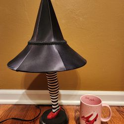 Halloween Decor~Wizard of Oz Wicked Witch Table Lamp w/ Fabric Shade + BONUS Ruby Slipper Mug