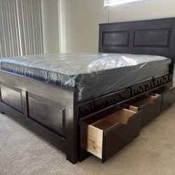Queen Bed And Mattress With Drawers