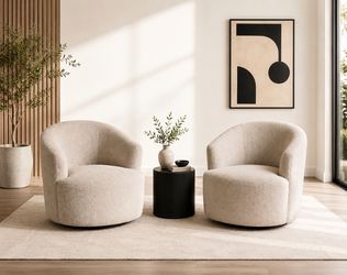 NEW Mainstays Boucle Swivel Chair - Taupe- 360° Accent Chair
