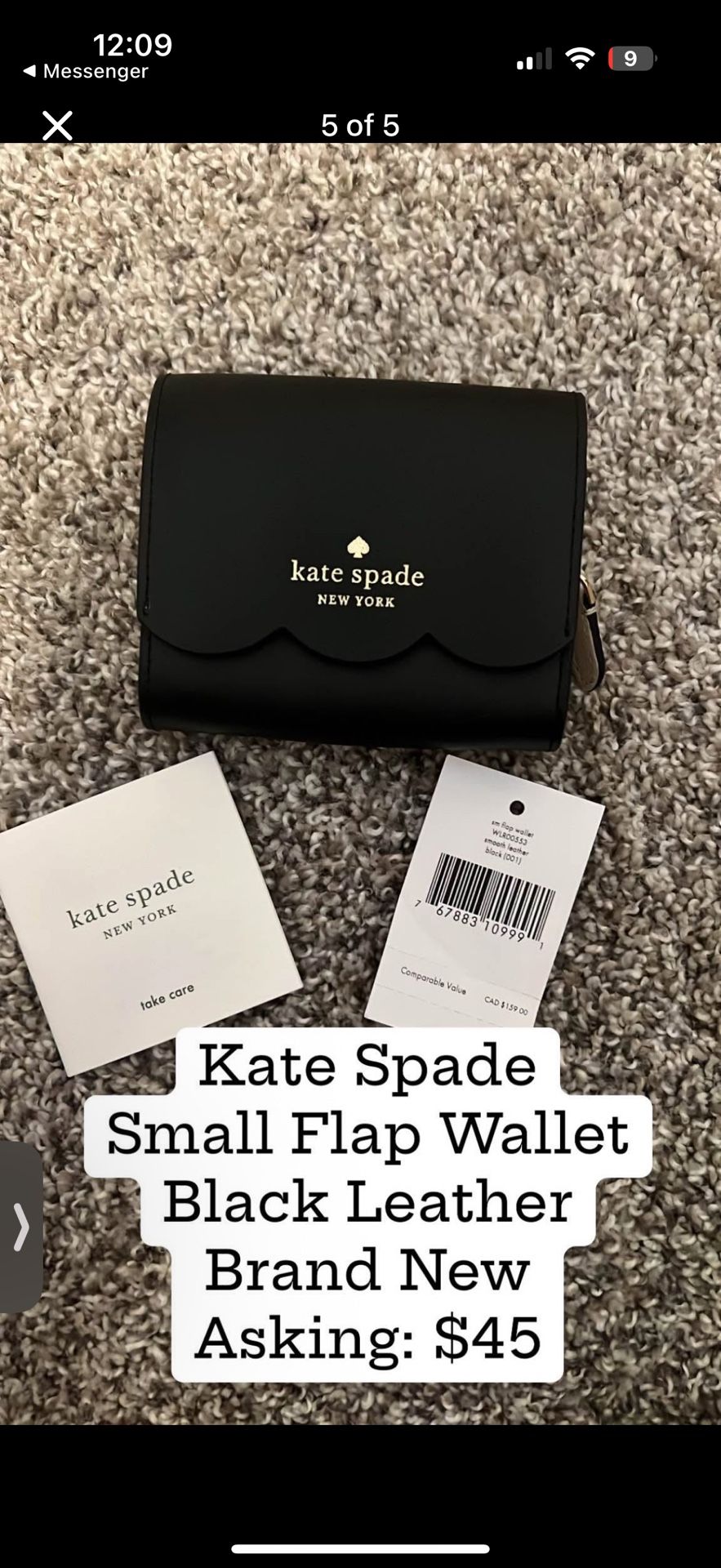 Kate Spade Small Black Leather Flap Wallet