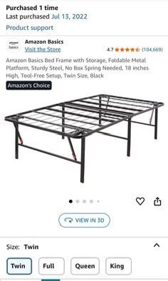 Twin Bed-frame - Metal/Foldable