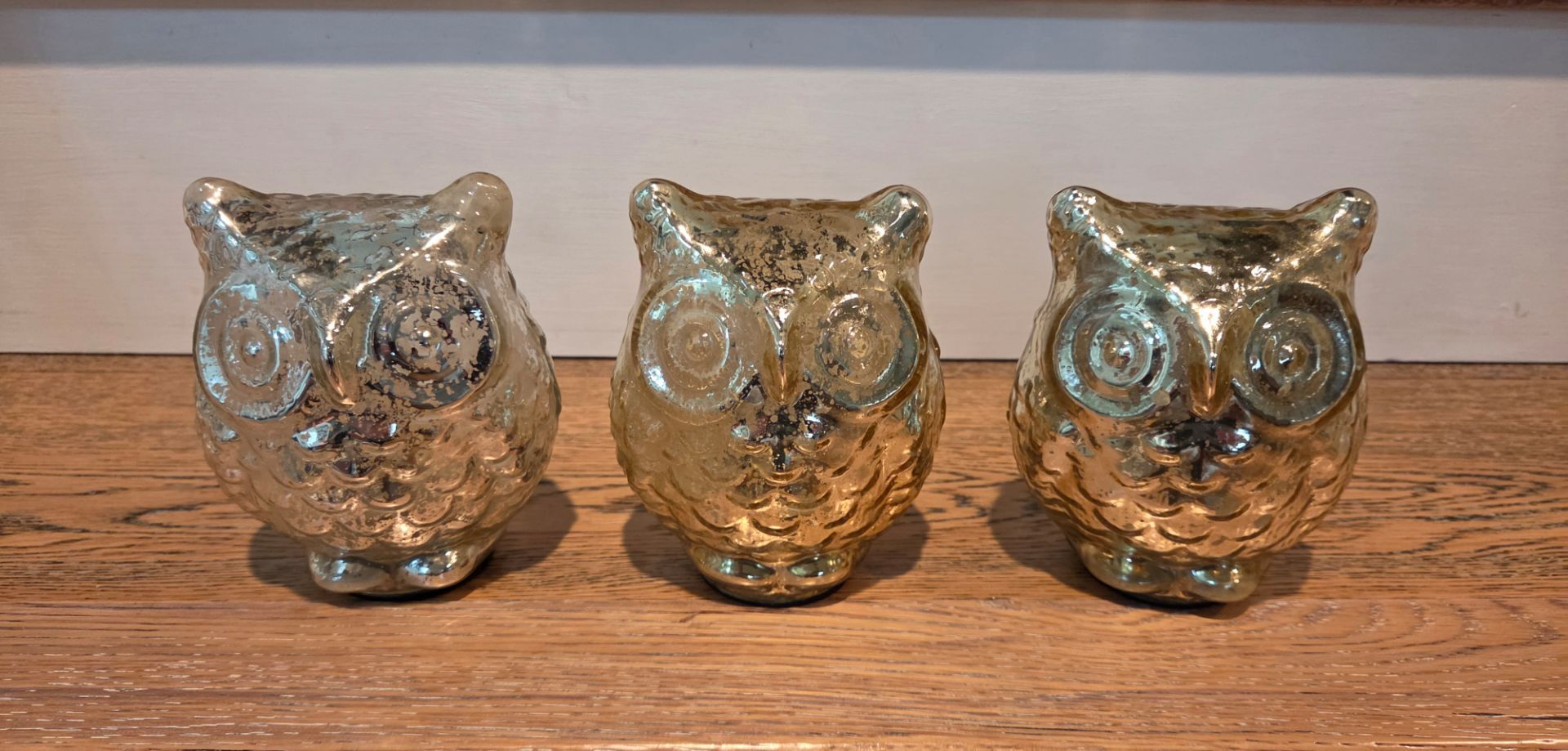 Decorative Owl Set (3 Ea) - Mercury Glass - Silver (5"H x 4"W)