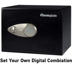 SentrySafe Black Home Safe with Shelf and Digital Keypad, Large Safe for Laptop, Documents, Money, Exterior: 10.6 x 16.9 x 14.6 Inches, X125