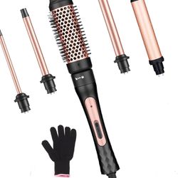 5 in 1 Curling Iron, Hair Curling Wand Set with Curling Brush and 4 Interchangeable Ceramic Curling Wand(0.35”-1.25”), Hair Crimper, Instant Heat Up,I