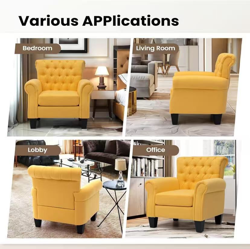 Pellebant Accent Chair - Living Room Chair Fabric Tufted Armchair for Bedroom, Home Office, Yellow Color
