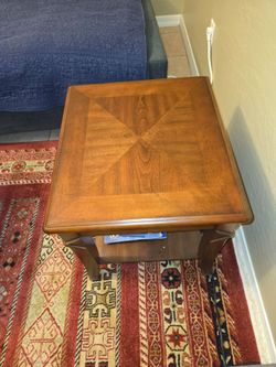 Square Brown Wood End/Side Table w/ Lower Shelf Storage, 19.5x19.5x17.5