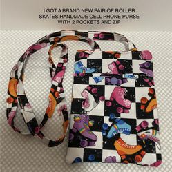 I GOT A BRAND NEW PAIR OF ROLLER SKATES HANDMADE CELL PHONE POUCH WITH POCKETS & ZIP