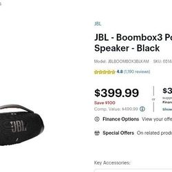 NEW JBL Boombox 3 Portable Waterproof Bluetooth Speaker - Black 