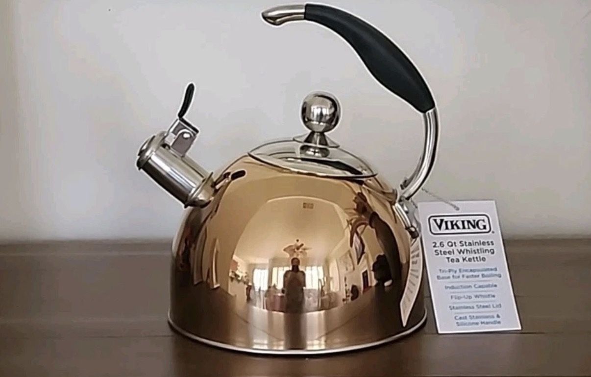 Viking Culinary 3-Ply Stainless Steel Whistling Tea Kettle 2.6 Quart Copper NEW