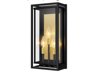 6687: New Large Outdoor Wall Lantern 3-Light, 15" Large Outside Sconce, Modern Black Wall Light Fixture with Glass, Waterproof Exterior Lamp for Front
