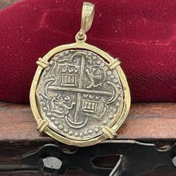 Atocha Shipwreck Coin Pendant In 14kt Solid Gold Bezel 