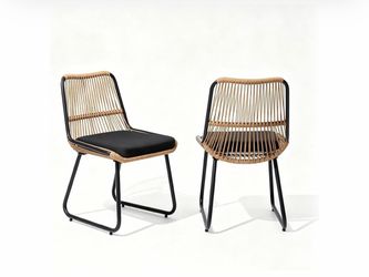 2 pc Wicker Chairs PE Rattan Chairs with Removable Black Cushion