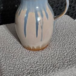 Browns Pottery Beige And Blue Drip Pitcher