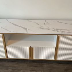 Marble 70 In Wide TV Stand Gold Trimming Marble Top