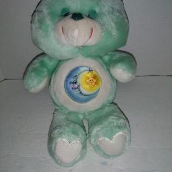 Vintage Carebear bedtime +13 light green moon, sun, sleepy eyes, 1983