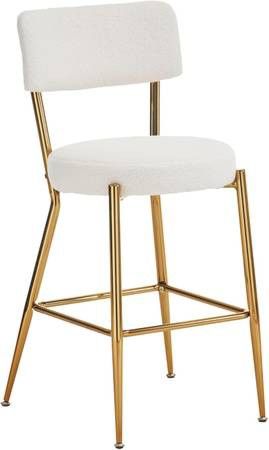 Set of 4 Modern Teddy Fabric upholstered bar stools Metal Base high Stool Suitable for Kitchen, Dining and Living Room Beige Stylish and Comfo