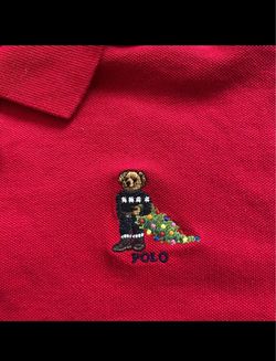 Ralph Lauren Kids Large Christmas Tree Bear Polo ( 14-16 ) Long Sleeve Collar