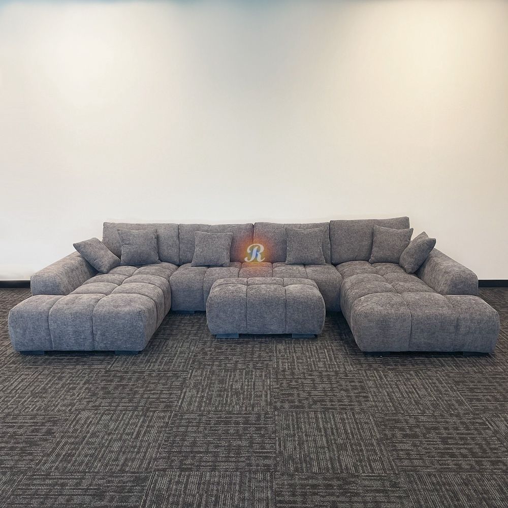 Luxury Lounge Style U-Shape Modular Double Chaise Sectional Sofa Couch with Ottoman