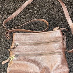 Light Pink Metallic Print Crossbody Purse