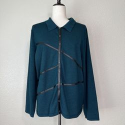 JM Collection Silk Blend Teal Snap Button Front Shacket Jacket