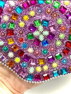 Purple Glitter Rhinestone Embellished Round Clutch