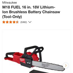 Milwaukee
M18 FUEL 16 in. 18V Lithium-Ion Brushless Battery Chainsaw (Tool-Only)
