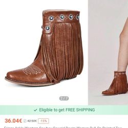 Fringe Ankle Western Cowboy Cowgirl Boots Women Pull-On Pointed Toe Chunky Heel Fashion Vintage Female Shoes