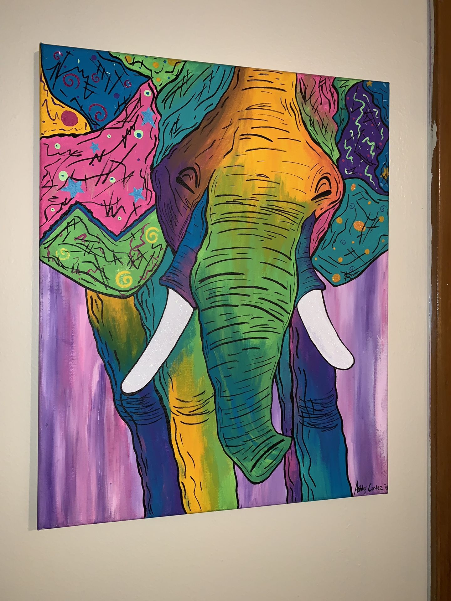 Abstract elephant acrylic painting on canvas