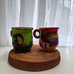 El Salvador Hand-Painted wood cups Set of 2
