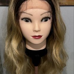 Synthetic Blend Ombre blonde wavy lace front wig with cross lace
