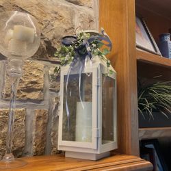 Pair Of Large White Lanterns w Floral Decor