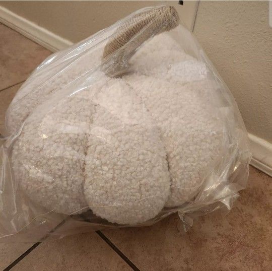 NEW Pottery Barn Cozy Ivory LARGE pumpkin Pillow Fall Halloween