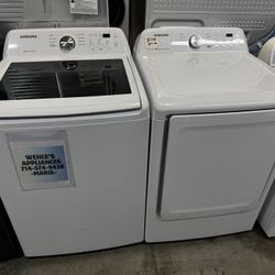 WHITE SAMSUNG TOP LOAD WASHER AND GAS DRYER 