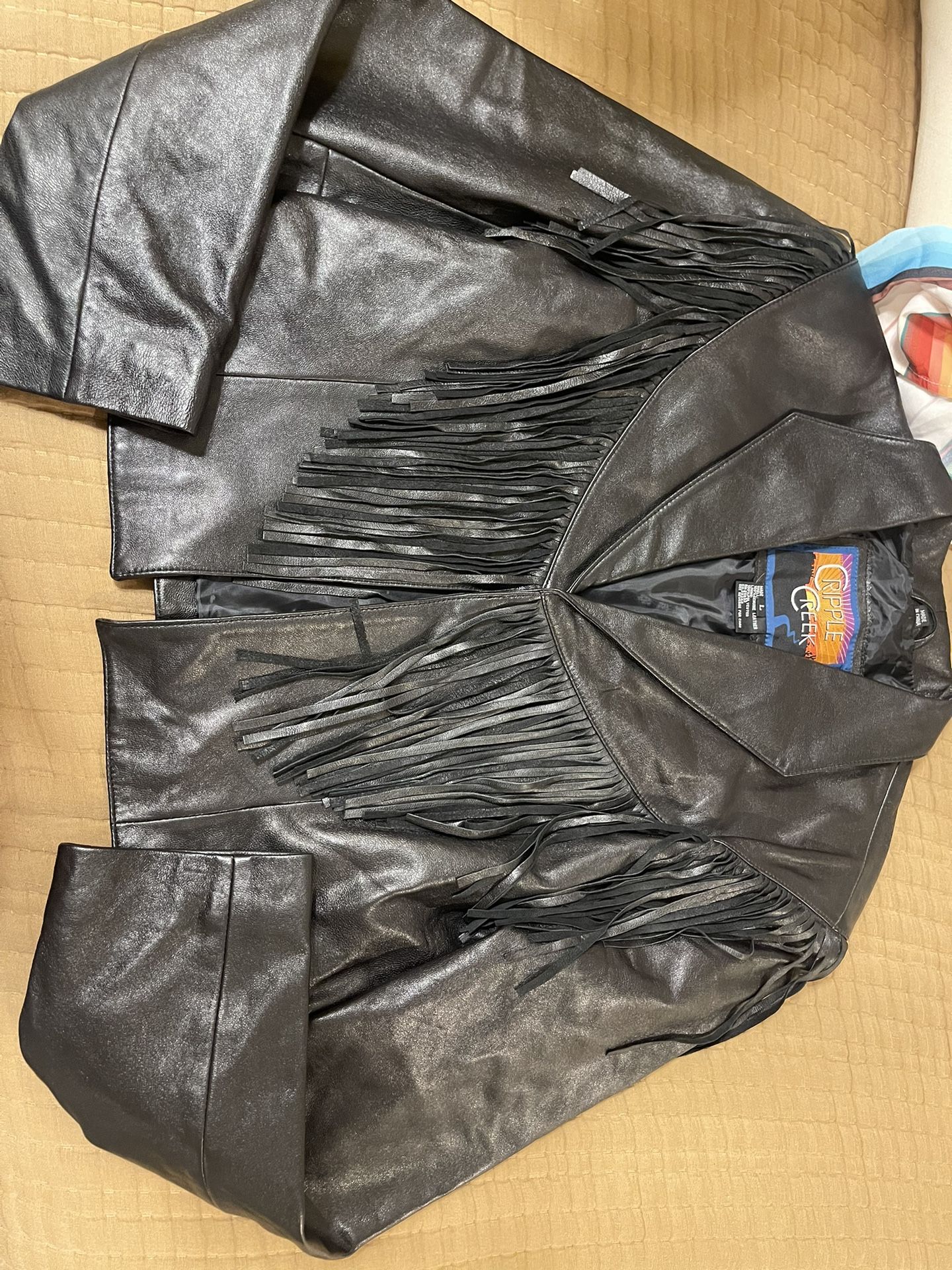 Leather Cropped Fringe Jacket 