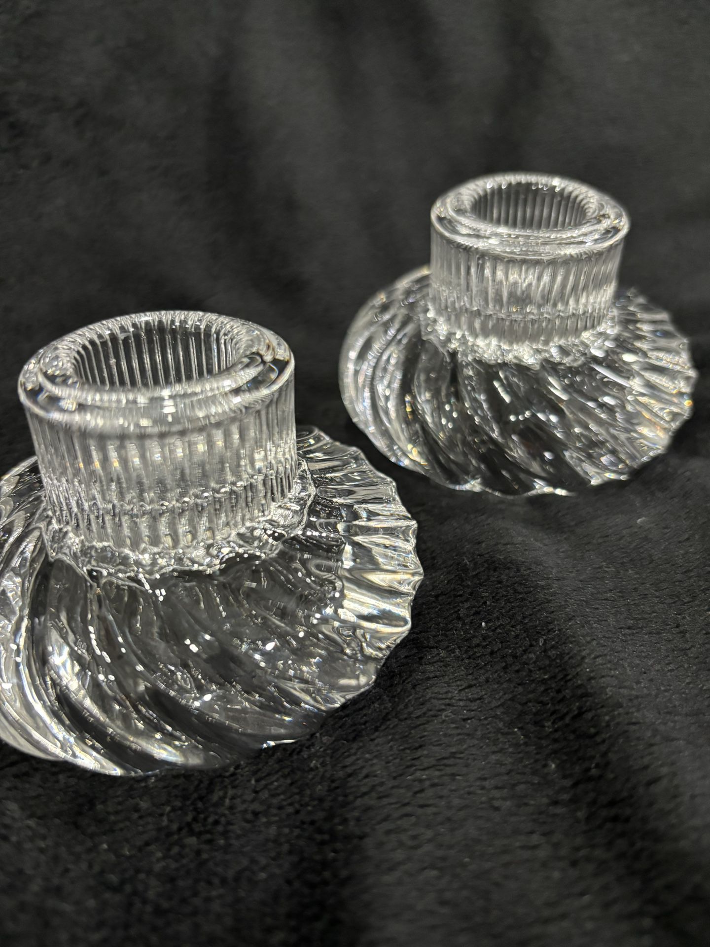 Set Of Two Vintage Glass Swirl And Ribbed Reversible Candle Holders 