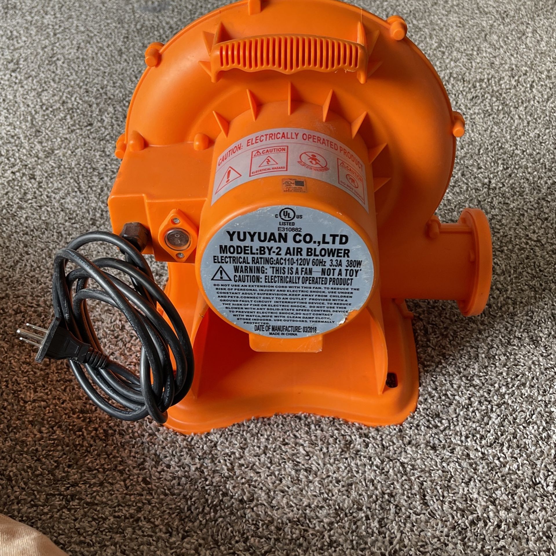 Inflatable Air Blower Yuyuan Co., LTD Model:BY-2 380w Air Blower